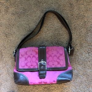 COACH Signature Pink & Brown Jacquard Purse